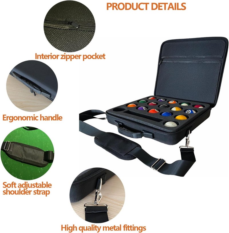 UISKOOPW Pool Ball Carrying Case,Hard Billiard Ball Case Cue Ball Holder for One Set of Billiard Balls,EVA Pool Ball Storage Bag with Handle and Adjustable Shoulder Strap for Travel - Image 3
